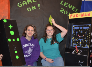 Bobby Jo Carwile, left, and Jessica Paquette have fun at the Game Night After Prom. (Photo by Jean Kunath)