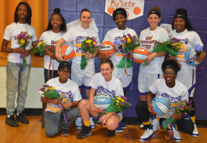 Photo by Jean Kunath The seniors of Central High School's varsity girls basketball team pose for a photo on Senior Night. Pictured, from left, front row, Manager Akira Jones, Kayla Anthony, Dominique Turman-Watson; back row, Manager DaQuan Gayles Nelson, Manager Takeia Lawrence, Brittany Dolan, TanJaNeKa White-Freeman, Ashley Genova and MyYonte' Jennings.