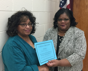 Pictured are, Thelma Craig, Lunenburg Middle School guidance counselor and Dr. Sharon Stanislas, school principal. 